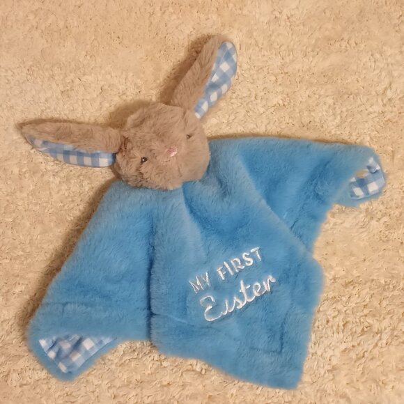 NWOT~ Tan Bunny Rabbit with Blue Embroidered 1st Easter Baby Security Blanket - Picture 3 of 10